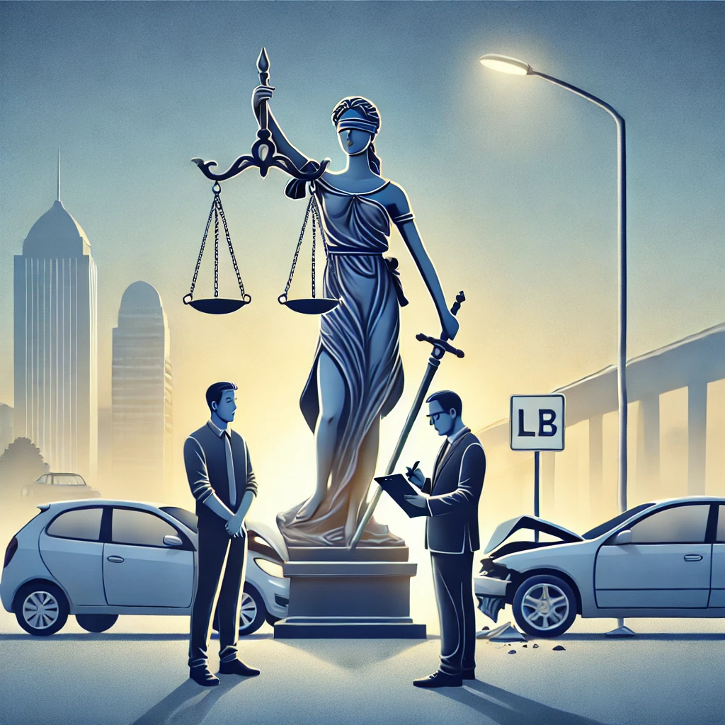 depicts a symbolic representation of justice in the aftermath of a car accident
